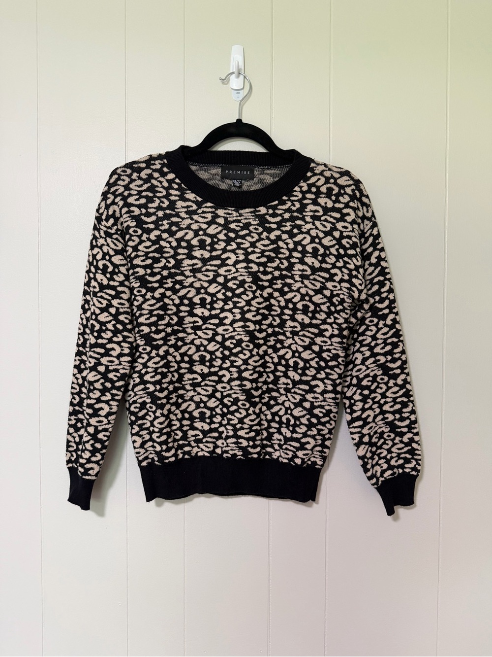 Premise Black and Cream Leopard Print Crewneck Sweater